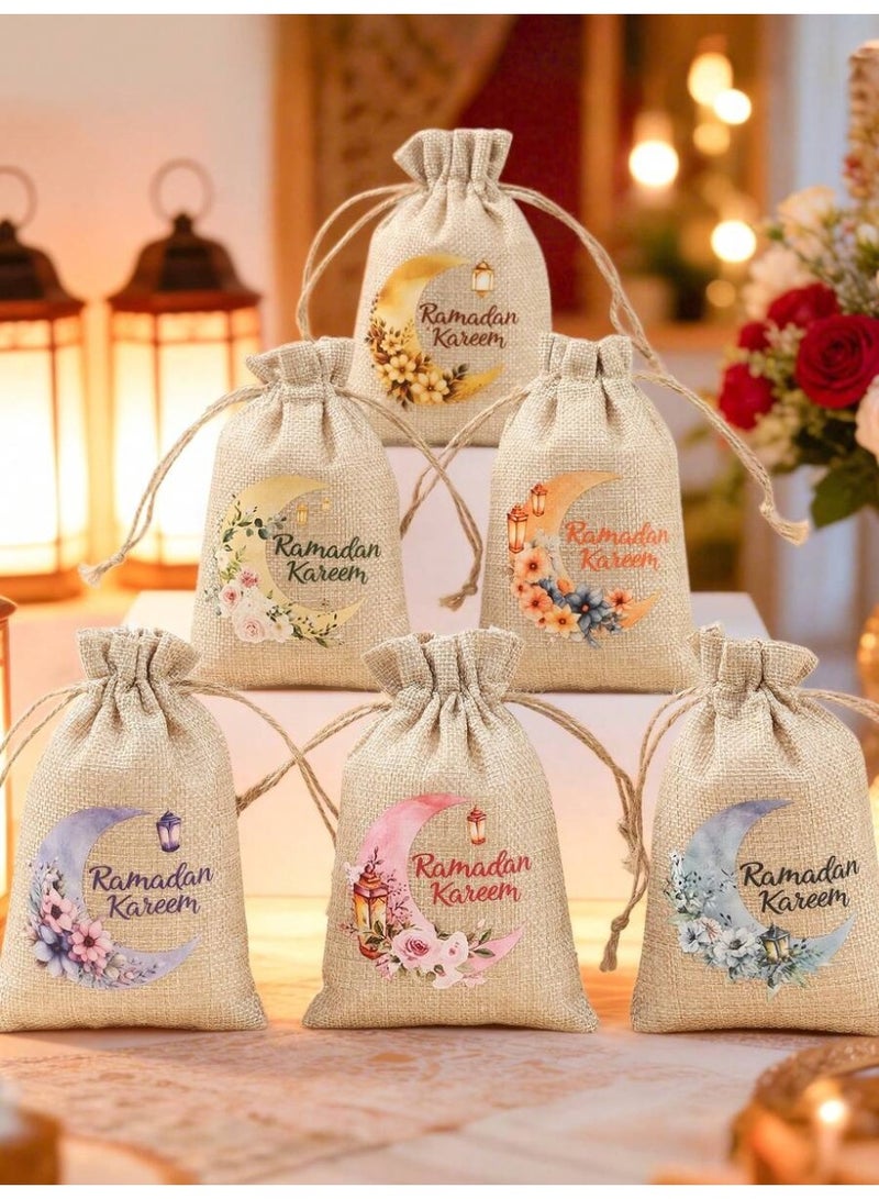 زينة رمضان توزيعات رمضان قماشية بتصميم رمضاني أنيق – 15 × 10 سم، مناسبة لديكور رمضان وزينة العيد-6قطع - Image 1